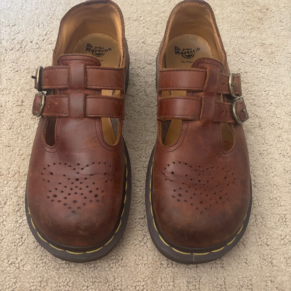 Early 2000s Dr. Martens Brown Leather Double-Buckle Mary Janes